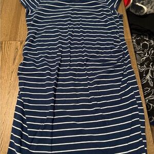 a:glow Navy and White Striped Midi Dress